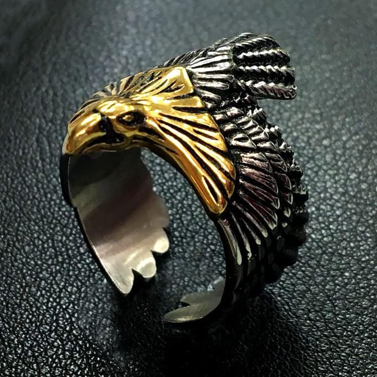 Stainless Steel Gold Eagle Head Bird Biker Ring For Men, Size 7-154