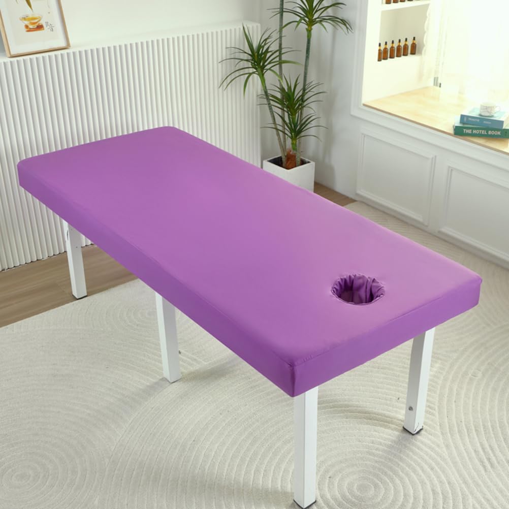 Purple(h),80*190*15cm,LDLCYCN Pokrycie łóżKa MasażOwego Z/Bez Otworu Twarzy PyłOszczelna Pokrywa PośCiela MasażOwego Z TaśMą Elastyczną Stół MasażOwy Montowany Arkusz Dla Spa Salon PięKnośCi Hotel