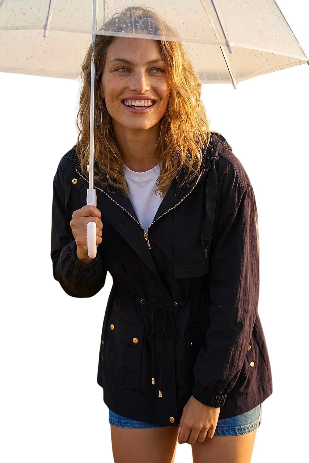 Roman Women's Black Shower Resistant Rain Jacket