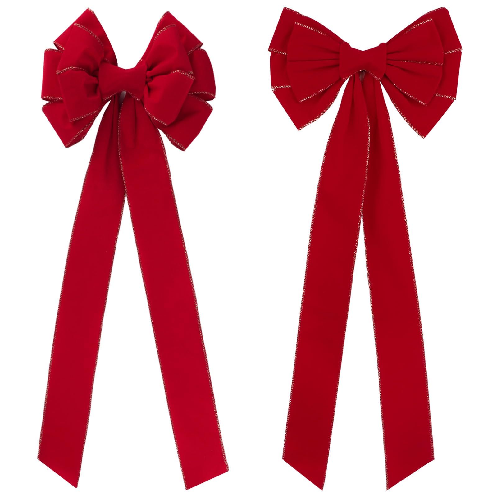 GEBETTER 2Pcs Lazos Rojos Navidad 65x26 cm Tela Flocada Poliéster Bordes Hilo Dorado, Lazos Navideños Decoración Puerta Árbol Navidad Guirnalda Escalera Ventana Pared Casa Hogar Manualidades Adorno