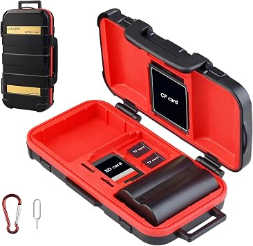 LENSGO Camera Battery Memory Card Case, Memory Card Hard Protector Case Professional Water-Resistant Anti-Shock Camera Battery Card Storage Box for 2 Camera Batteries 4 SD Cards 2 CF Cards 8 TF Cards,