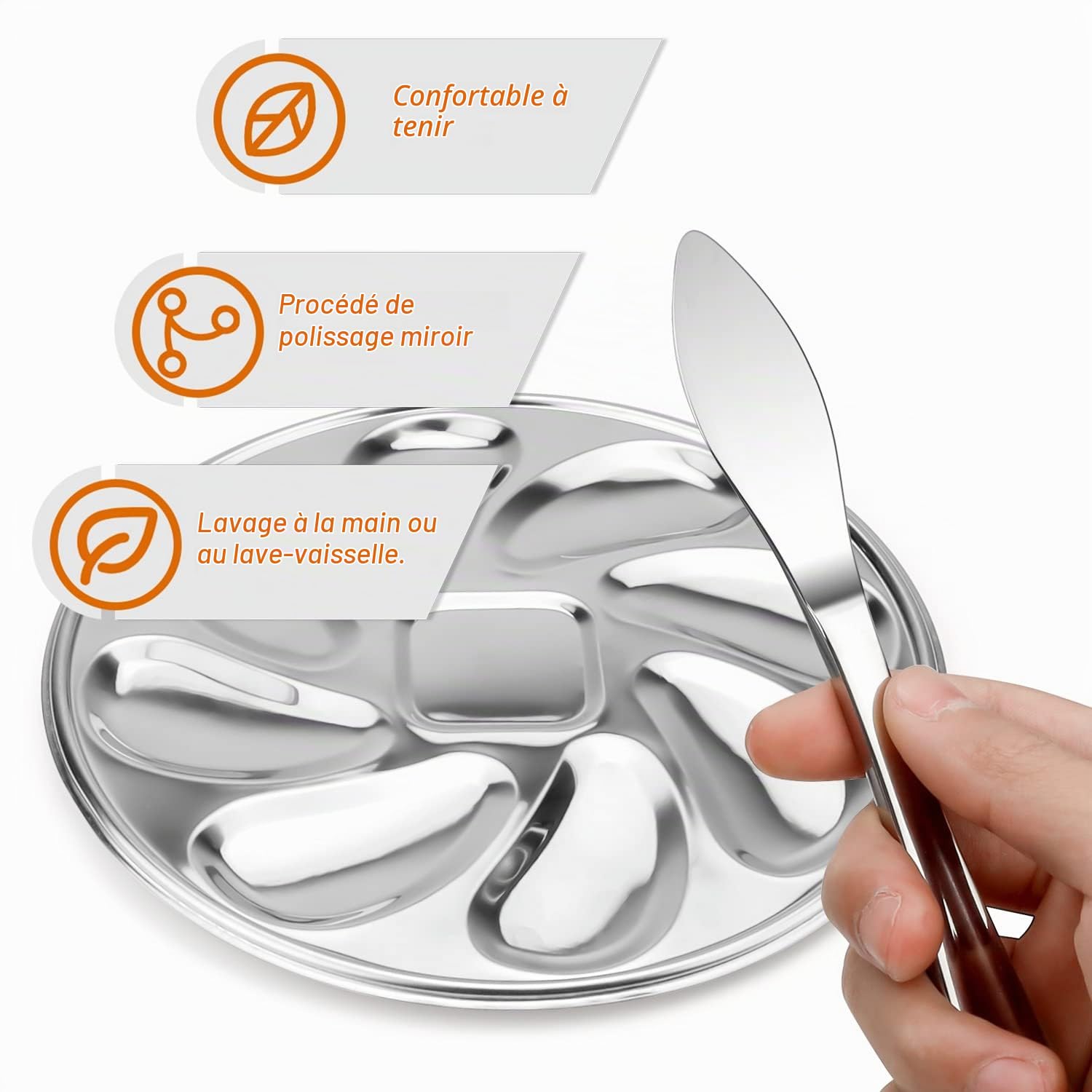 Assiette a Huitre, Conteneur Huîtres Acier Inoxydable, avec Couteau à Huîtres et 9 Emplacements, Plateau a Huitre pour Placer Huîtres, Pétoncles, Coques, Citron, Sauce Soja