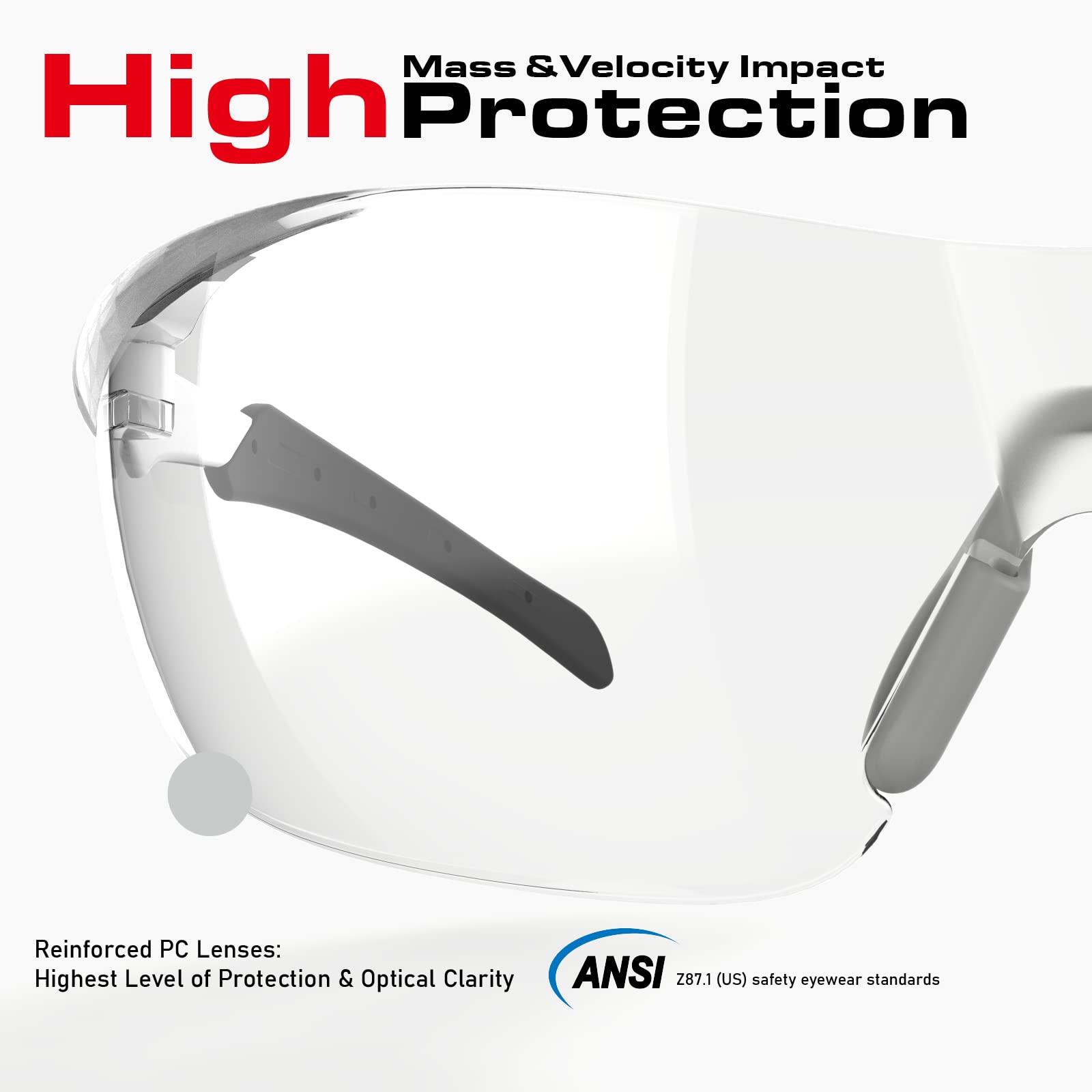ANSI Z87.1 Schutzbrille, Anti-Beschlag, UV-stoßfest, kratzfest, für Augenschutz bei der Arbeit, Sport, Schießen, Pickleball, Racquetball, klare umlaufende Gläser, rutschfester Nasengriff, 1