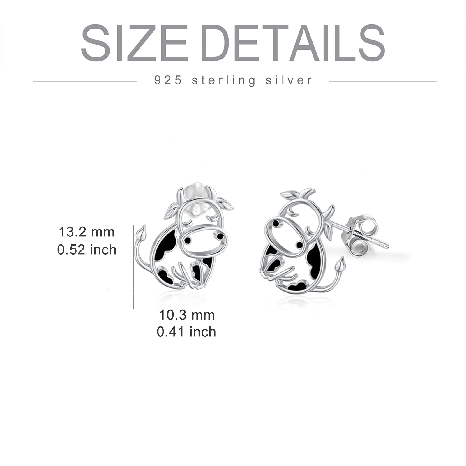 Pendientes de vaca/conejo/tigre, plata de ley 925, gato/mapache, joyas de animales, regalos para el día de la madre para mujer, 0.81 Zoll x 0.76 Zoll, Plata de ley