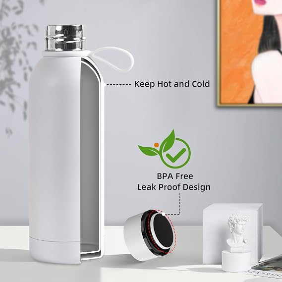Sublimation Blanks, 8 Pack 17 oz Tumblers Double-wall Insulated Stainless Steel Water Bottle Sublimation with Silicone Ring Coffee Cups, Matte White