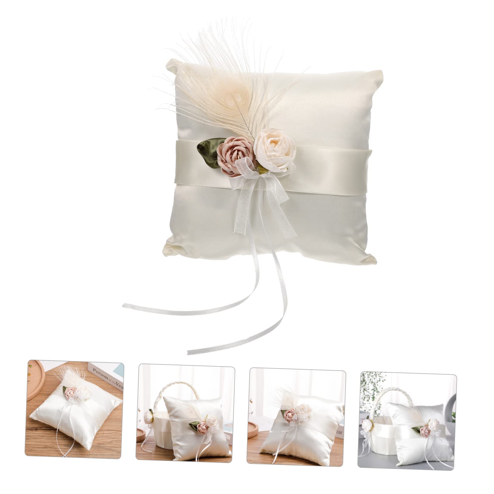 Cojín De Anillos De Bodas Decorativo Flores De Satén Almohada Moderna Para Ceremonias Soporte Para Joyas y Decoración De Compromiso Para Fotografía y Eventos