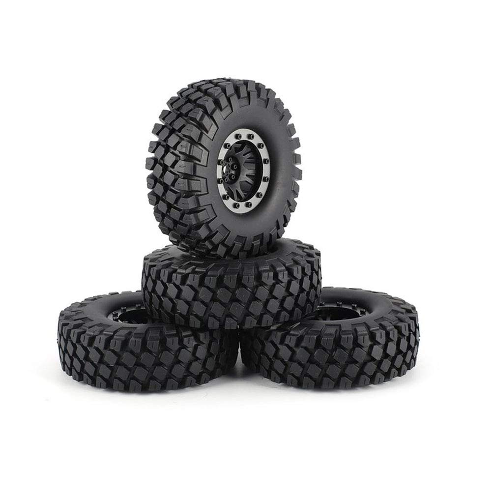 KEEDA Juego de ruedas y neumáticos Beadlock de plástico de 114 mm 1.9 pulgadas para escala 1/10 RC Rock Crawler Car Axial SCX10 Traxxas TRX4 RC4WD D90 TF2 (Plata)