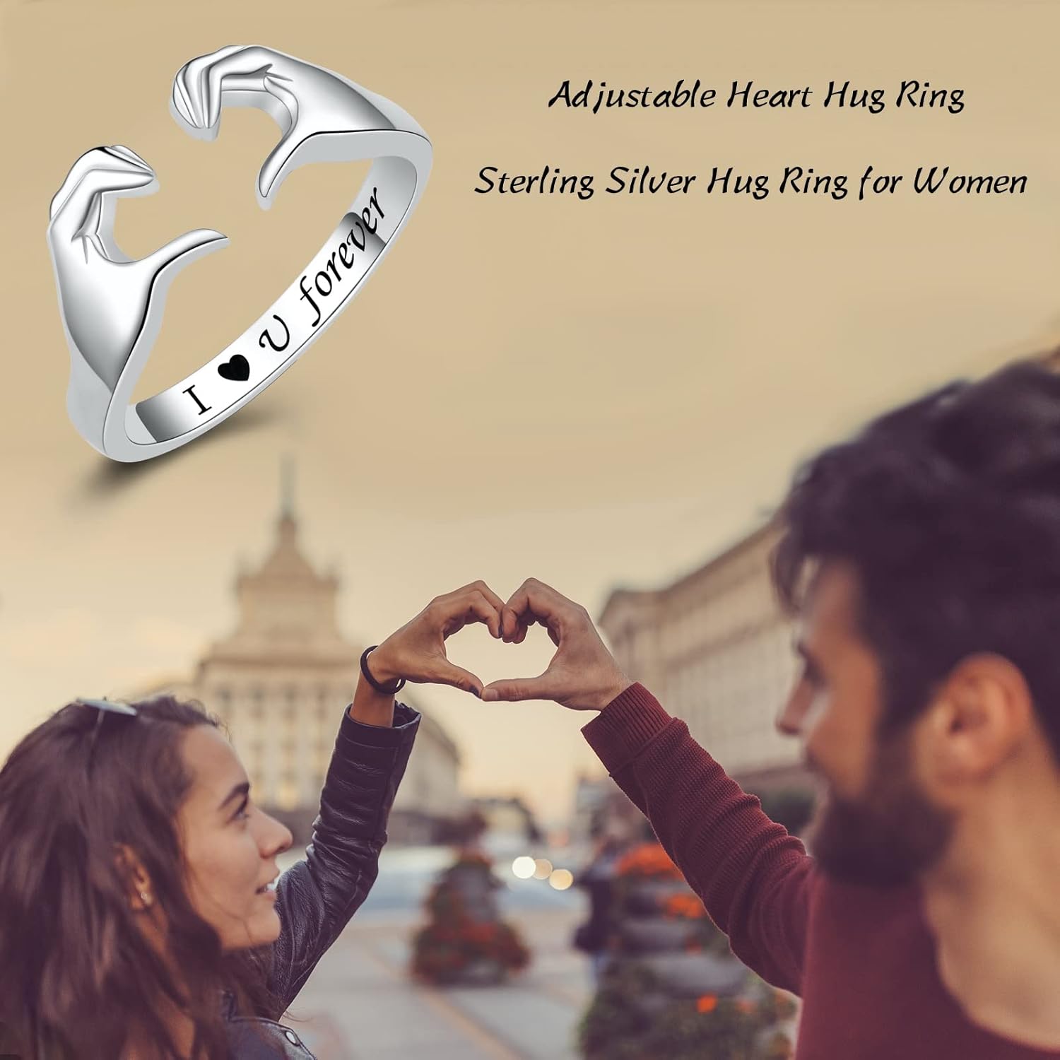 Fookduoduo Hug Rings for Women Sterling Silver Adjustable Love Ring Always with You Jewelry Rings Couples Bands Hugging Ring for Women Teen Girls - Image 4