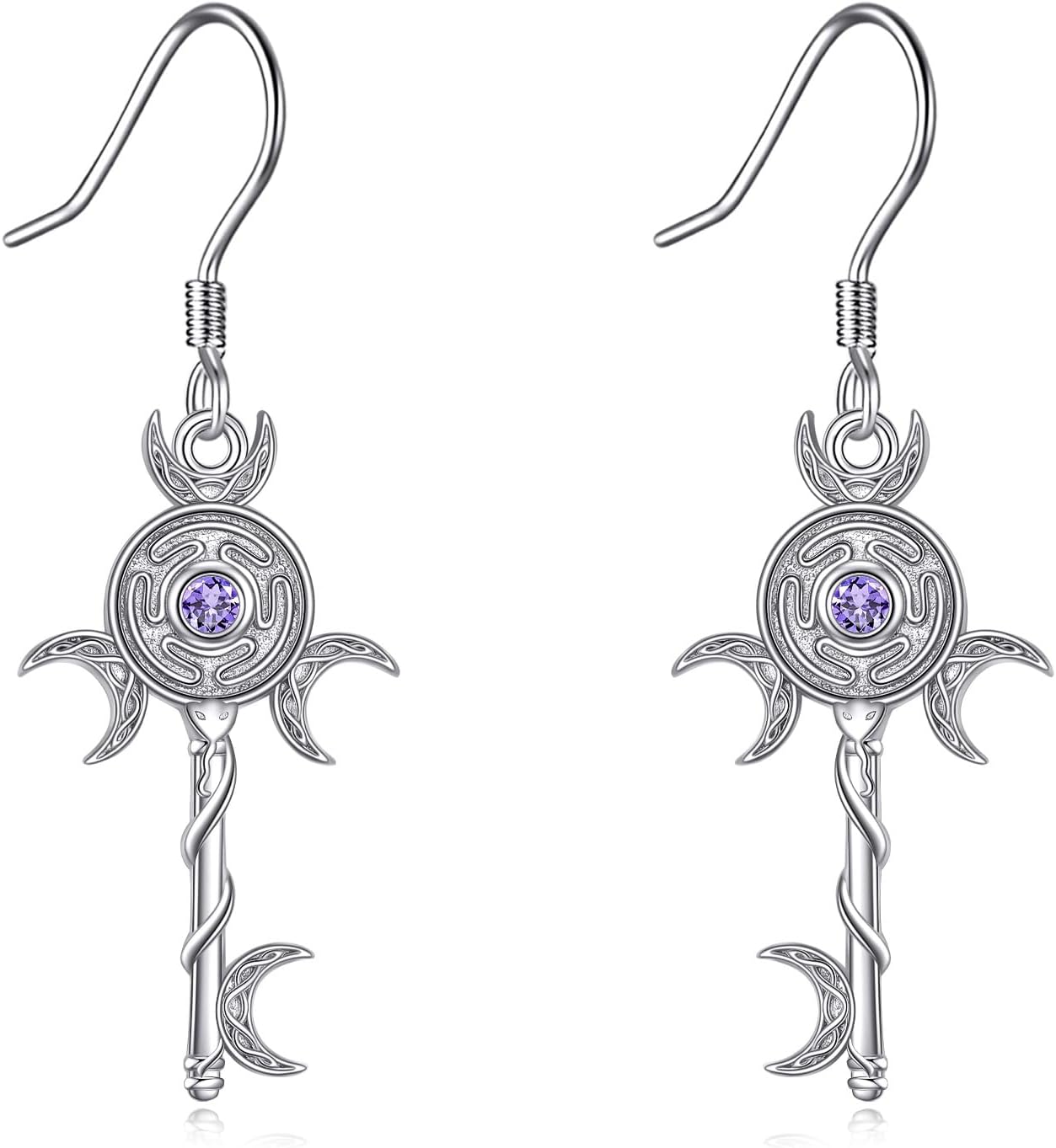 The Wheel of Hecate Earrings Sterling Silver Triple Moon Key Dangle Drop Earrings Key Jewelry Birthday Gifts for Women Wife Sister Mother