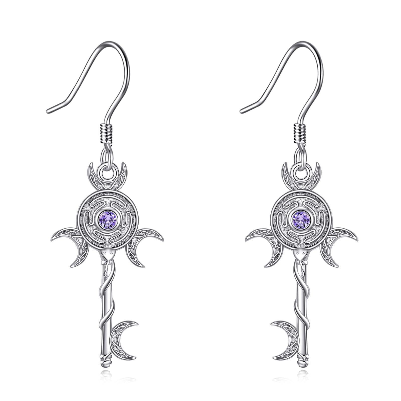 Vadmans The Wheel of Hecate Earrings Sterling Silver Triple Moon Key Dangle Drop Earrings Key Jewelry Birthday Gifts for Women Wife Sister Mother