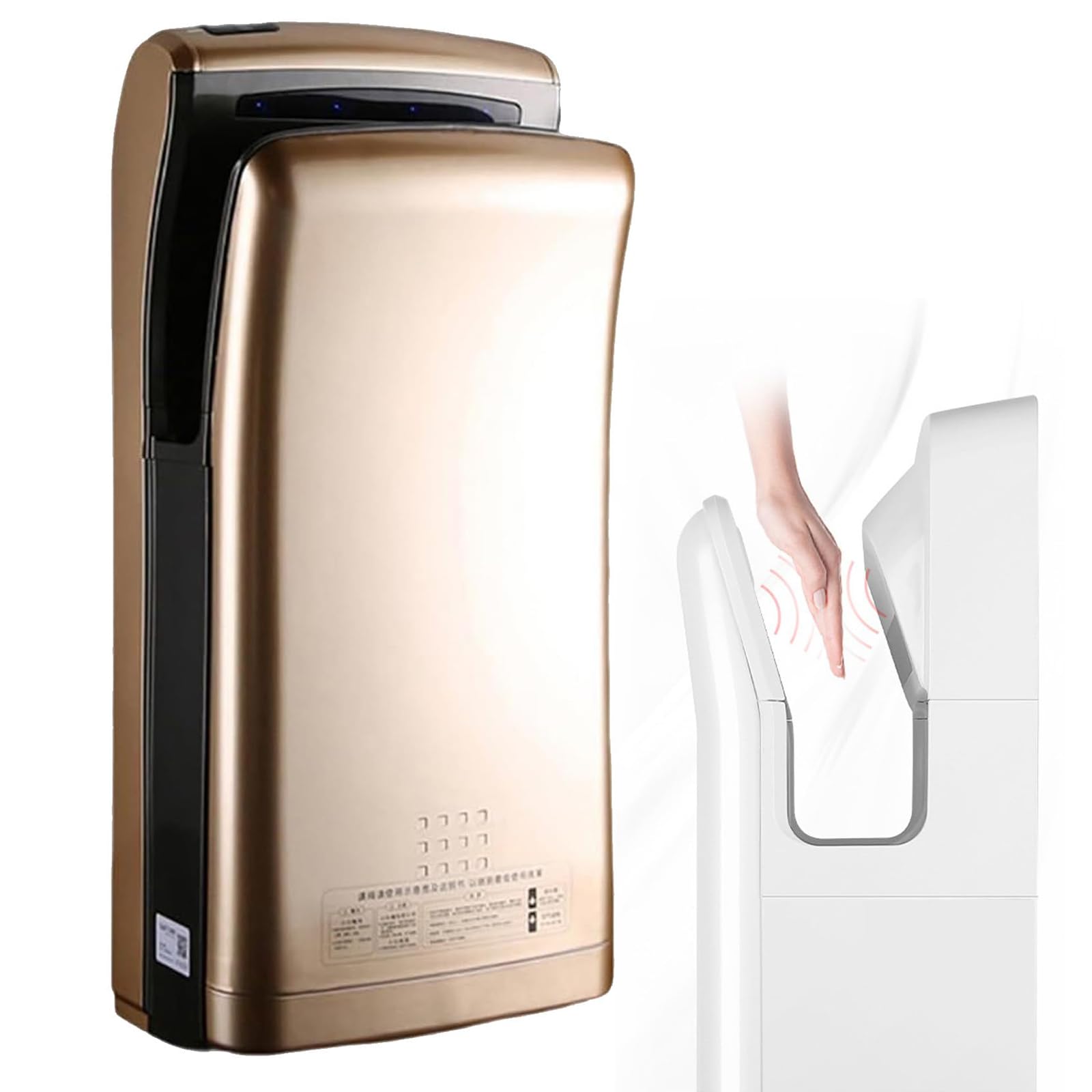 Asciugamani Automatico 1800W, Asciugamani Elettrico Ad Alta Velocità A Parete, Asciugatura Rapida In 5 Secondi, Per Bagni Commerciali, Uffici & Servizi Pubblici gold