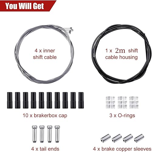 Miniatura 3 de Boao Paquete de 4 cables de engranaje de bicicleta para bicicletas, kit universal de cable de cambio de bicicleta de montaña, juego de transmisión