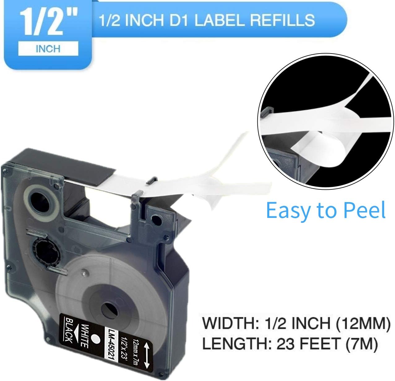 Compatible DYMO D1 45013 45010 45017 45018 45019 45021 45022 45023 Label Maker Tape for DYMO 160 280 PnP 360D 210D Labeler, 0.47 Inch (12mm) Width, 23 Feet Length, 8-Pack