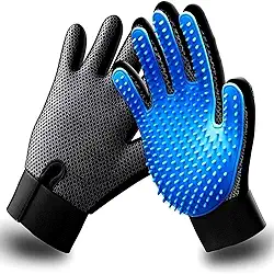 Luva Magnética para Remoção de Pelos de Cães e Gatos Escova Massageadora com 180 Pontas de Silicone Nano Magnéticas 23cm x 17cm Azul e Preto