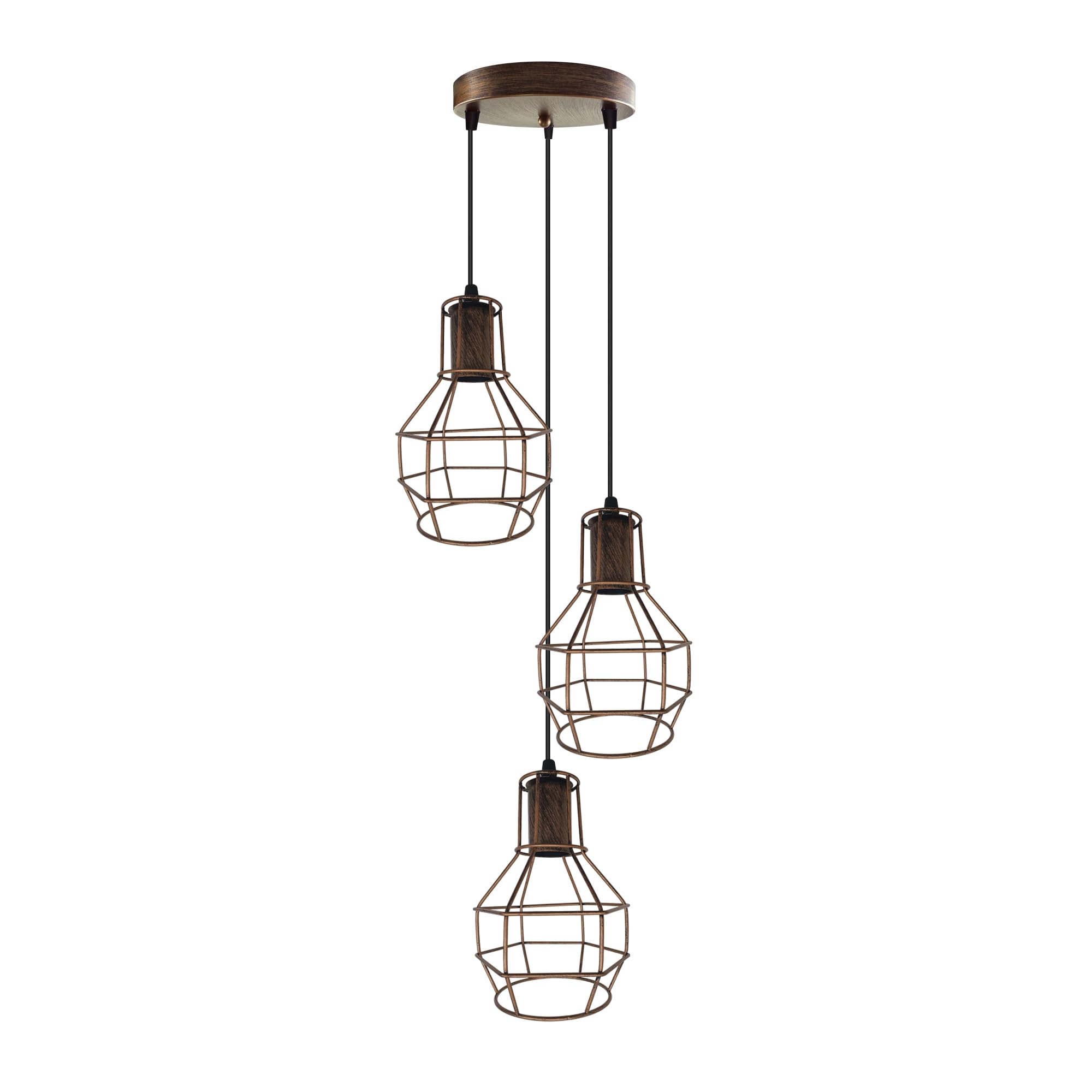 DC VOLTAGE Industrial Vintage Pendant Light with 3 Adjustable Hanging 15 cm Metal Brushed Copper Cage Lampshades with 95 cm Max Wire E27 Base Ceiling Fixture for Kitchen Island, Dining Room โ image 1