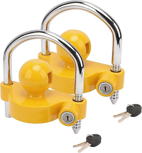 METOWARE Cerradura de acoplador de remolque universal ajustable de acero con llave bloqueo de bola de remolque antirrobo para seguridad de remolque