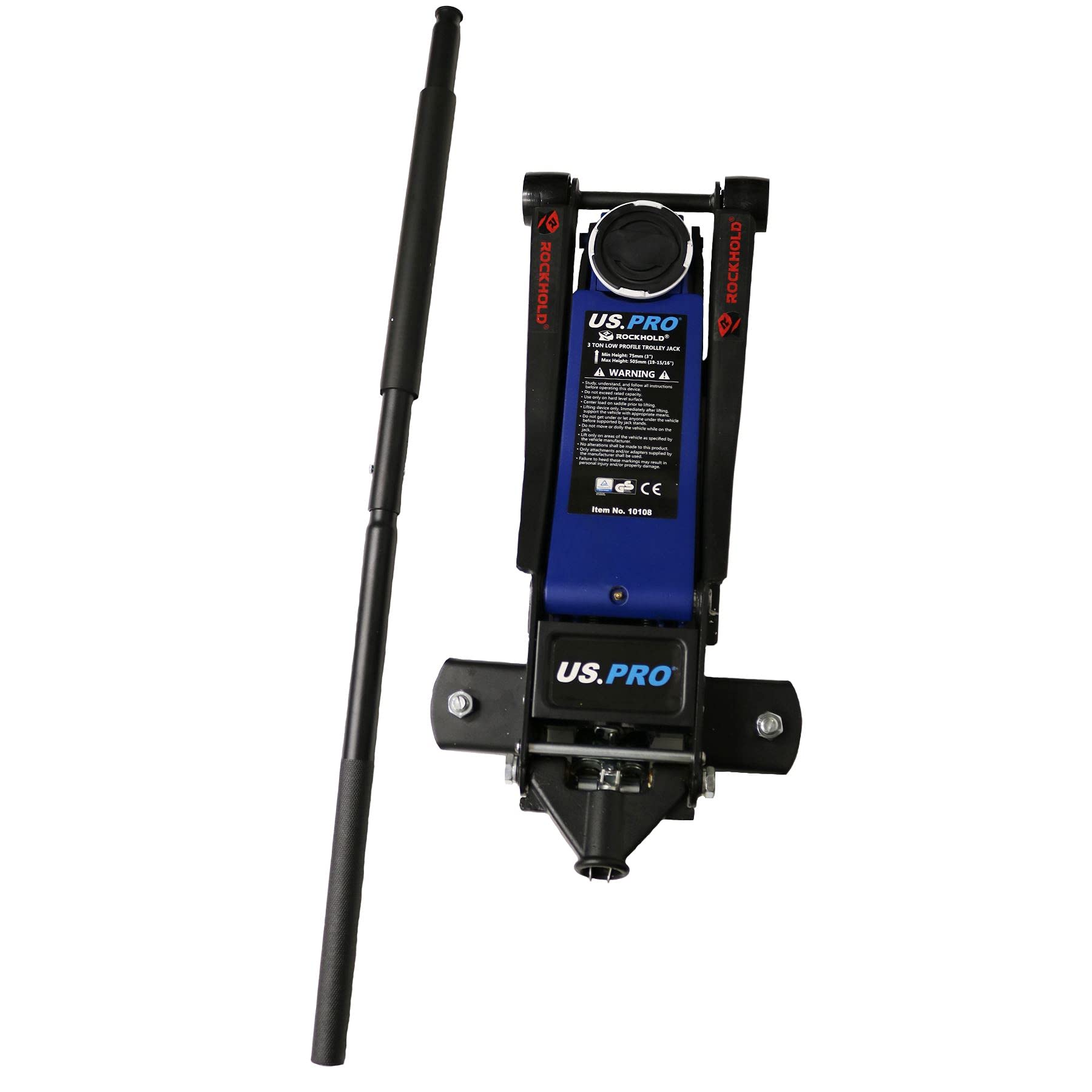 AB Tools-US Pro - Cric idraulico a basso profilo da 3 tonnellate con due pistoni da 75 mm - 500 mm