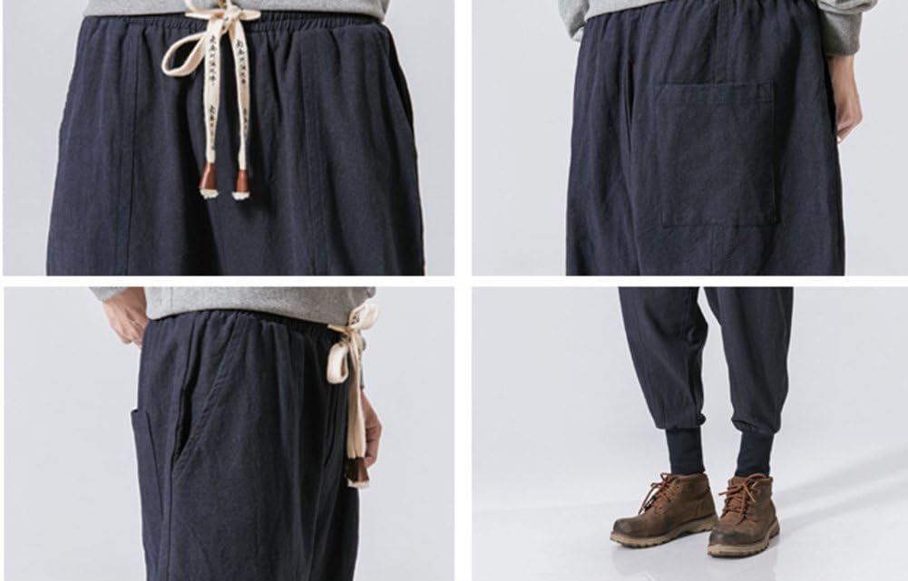 LifeHe Men Linen Drop Crotch Wide Leg Baggy Harem Pants - Image 6