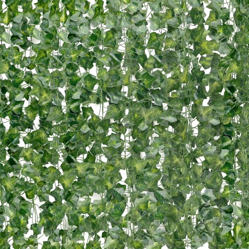 DazSpirit 60 Piezas Plantas Hiedra Artificial, Hojas de Hiedra Guirnalda, 126m Guirnalda Hiedra Artificial Decoración Interior y Exterior, De Jardín, Valla, Hogar, Boda, Escalera para Decoración