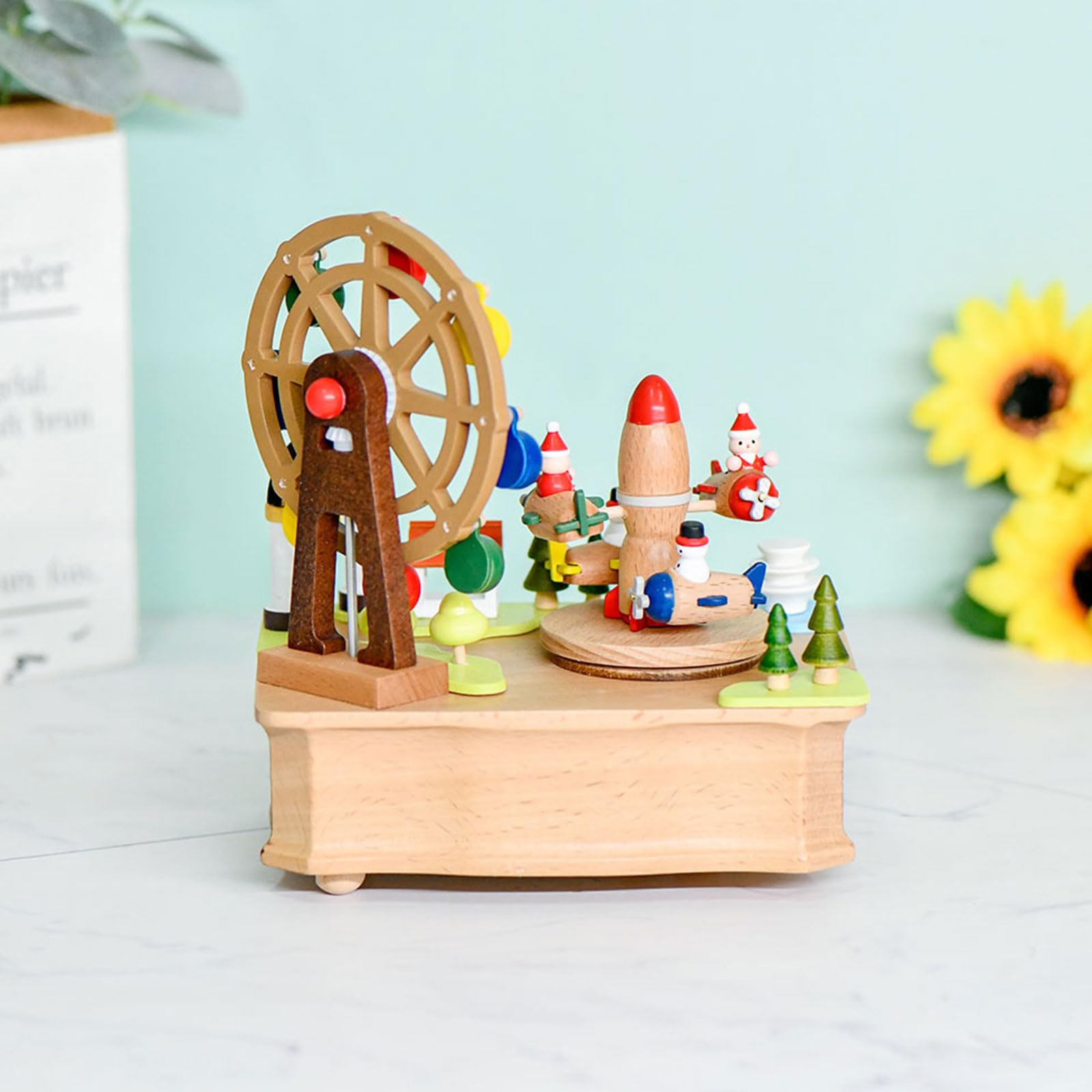 Aerei rotanti e ruota Music Box Decors Legno Ornamento Meccanico Per Casa Ufficio Con Melodie Ruota Panoramica Ornamento In Legno
