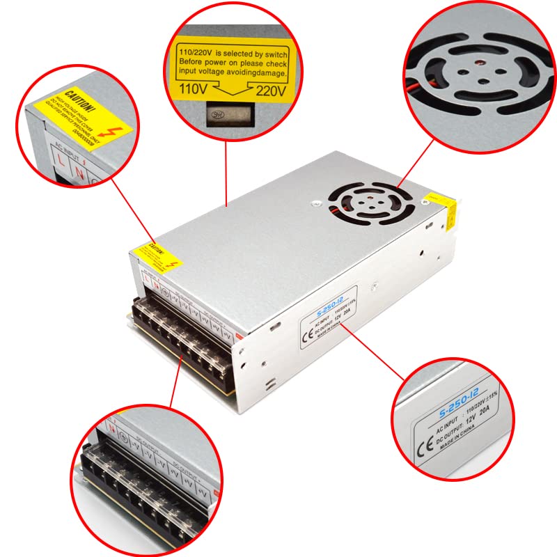 Schaltnetzteil Schaltnetzteil 12V-Stromversorgung 12-Volt-Transformator 2 0a AC. Adapter 1. 2V 20A 250W. Transformer 220V bis 12V Source-Regler