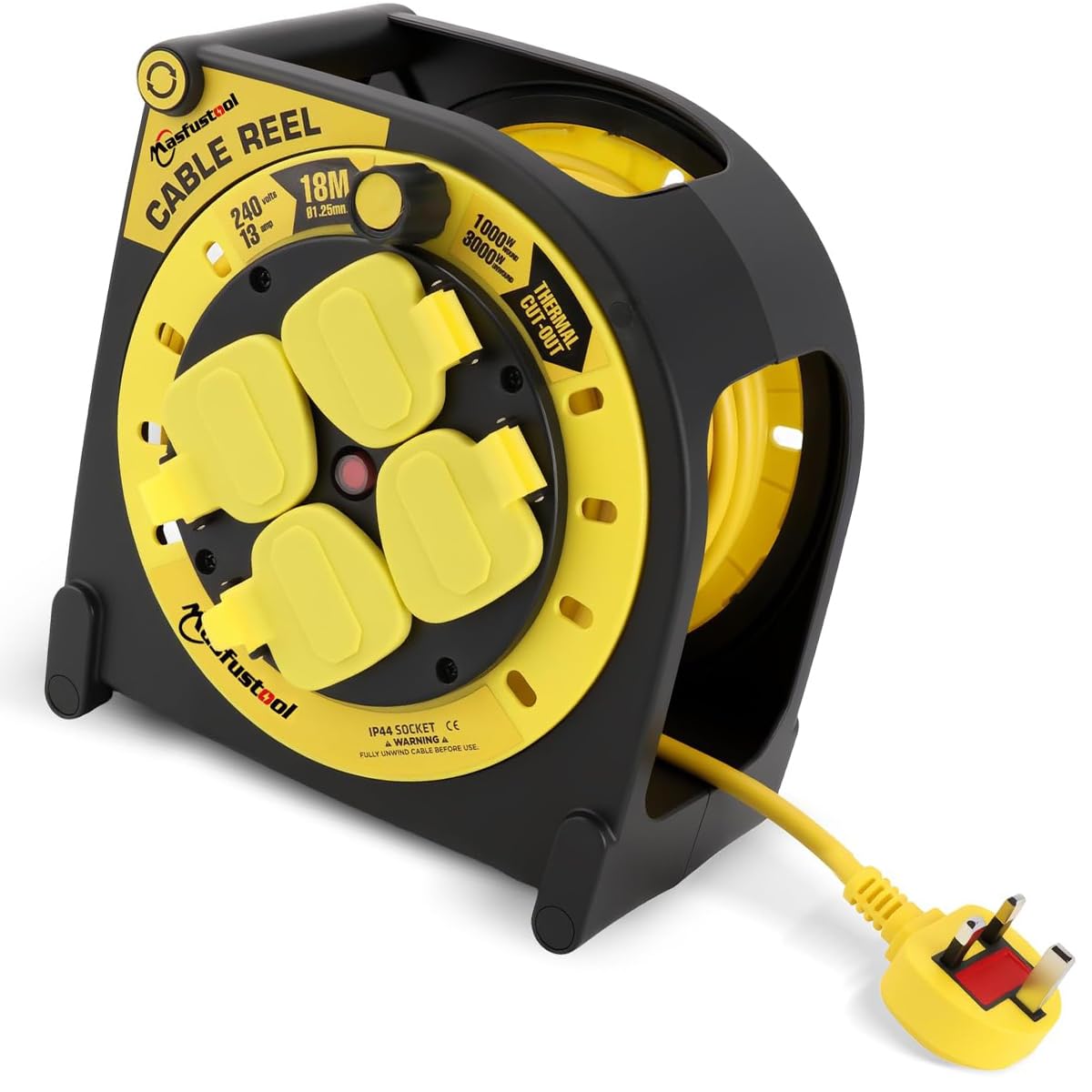 18M Heavy Duty Extension Lead Reel, 4 Socket