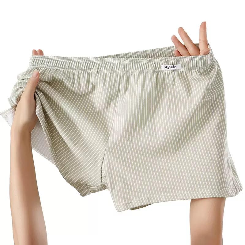 Men's Striped Cotton Boxer Shorts, Breathable Underwear, 4-Pack, Multi-Color（XL-4XL）3