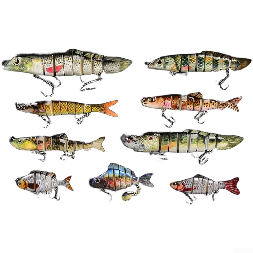 Set di 9 esche da pesca realistiche con articolazioni multiple per giochi d'acqua salata e acqua dolce