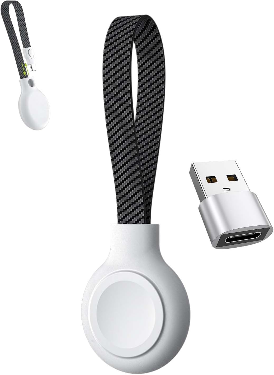 Portable Magnetic Charger for Samsung Galaxy Watch | Keychain Travel Charger USB-C/USB-A 2-in-1 | Fast Charging for Galaxy Watch Ultra/7/6/6 Classic/5/5 Pro/4/4 Classic/3/Active 2/1 Models (White)