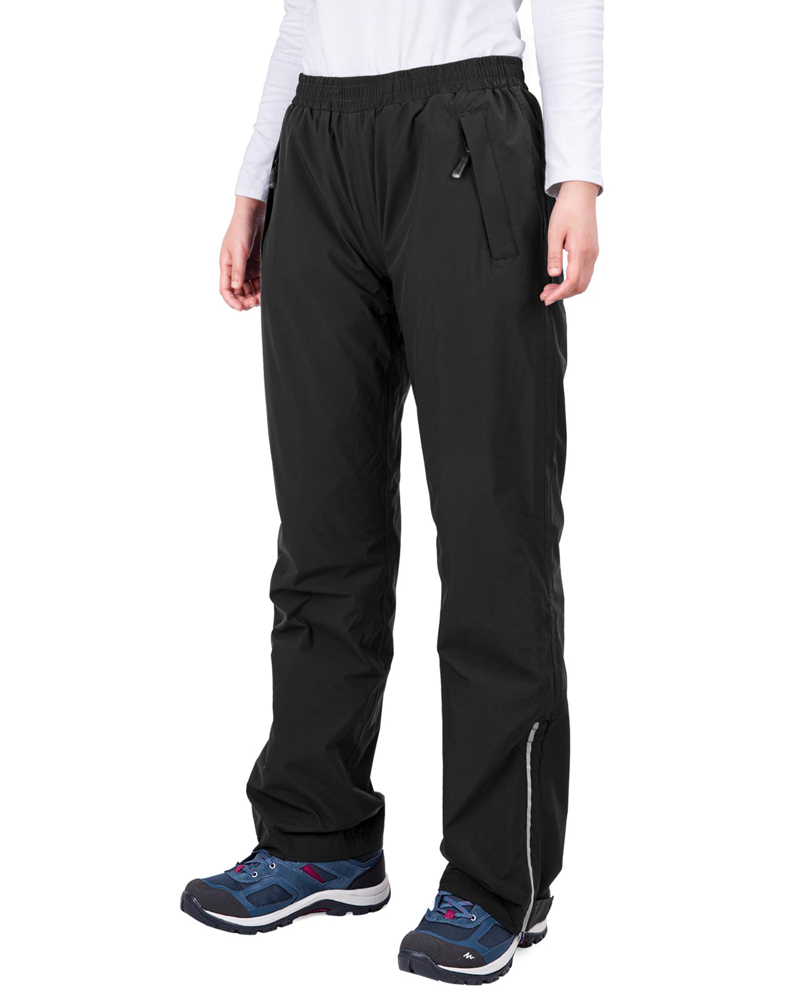 33,000Ft Women's Black Waterproof Trousers Lightweight Rain Overtrousers Mesh Lined Windproof Rain Pants For Outdoor Fishing Hiking Rainwear Long Leg 18