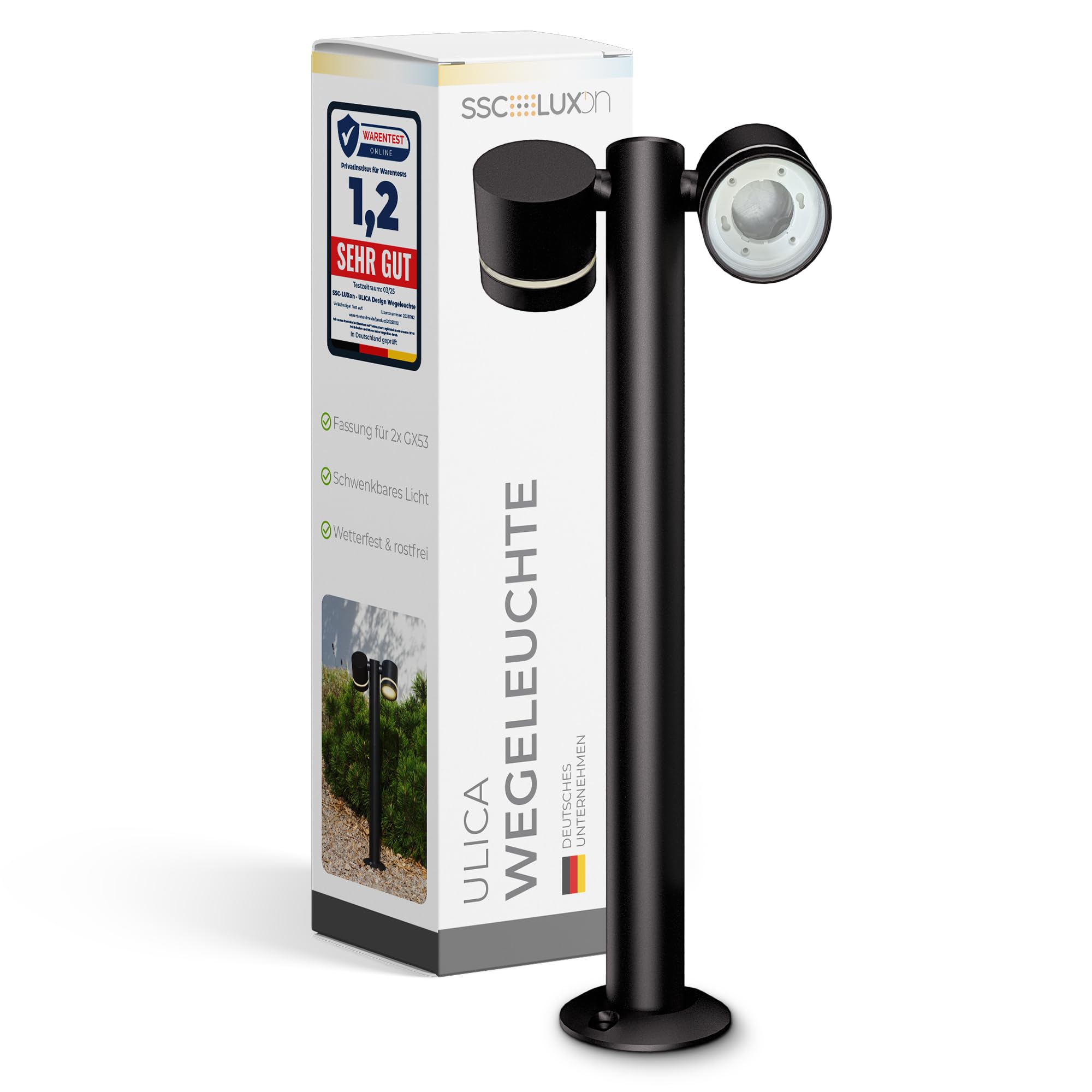 SSC-LUXon ULICA Sockelleuchte außen Fassung für 2x GX53 - Outdoor Pollerleuchte IP54 schwenkbar 230V Wegeleuchte Stehlampe