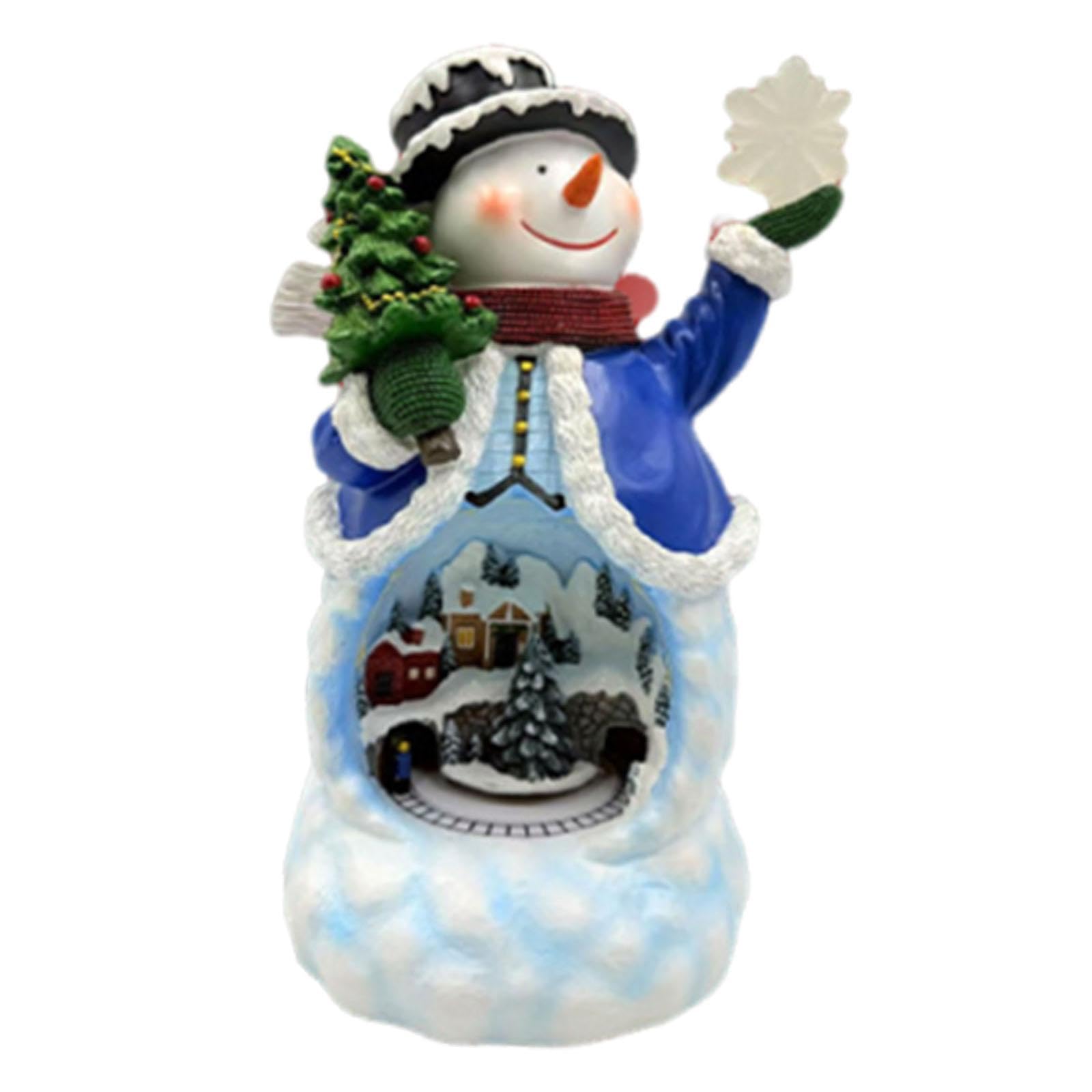 Figurine de bonhomme de neige électrique rotative Oshhni en résine lumineuse