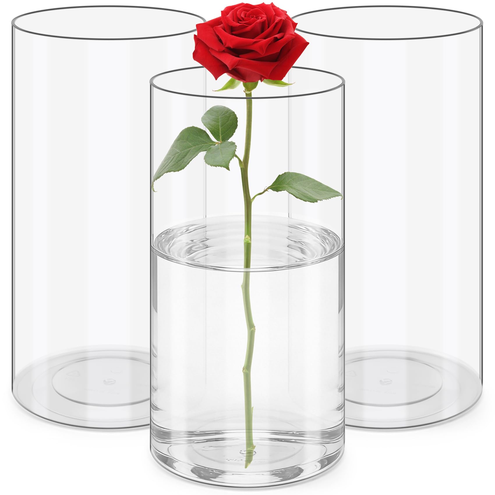 Yocdunm 3 PCS Transparent Acrylic Flower Vase for Plants Bouquet, Unbreakable Hurricane Tall Large Plastic Vases for Wedding Centerpieces (20x10CM)