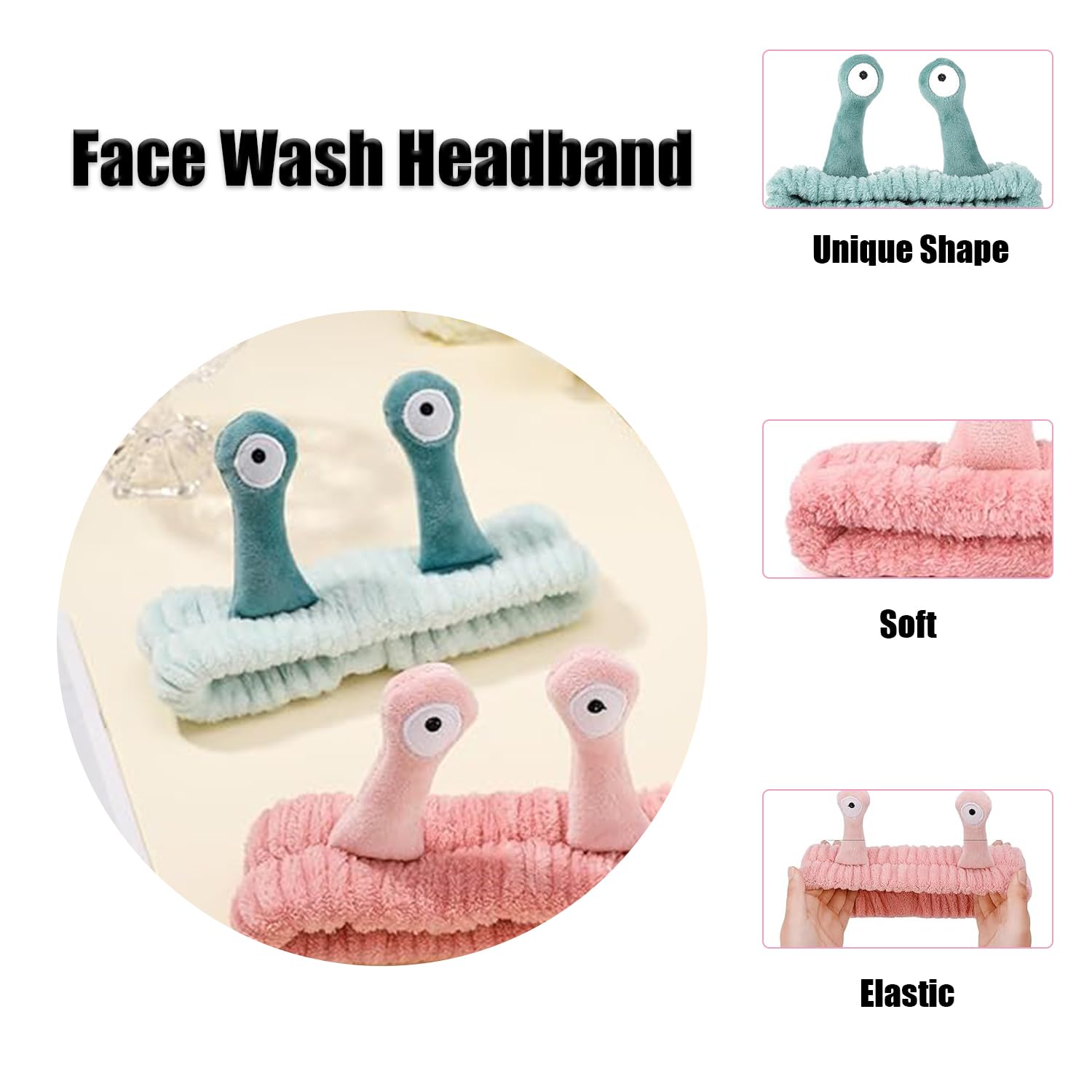 2 pcs Face Wash Headband, Palm and Snail Spa Hair Bands Makeup Headbands Women Cartoon Cute Elastic Headband - Image 3