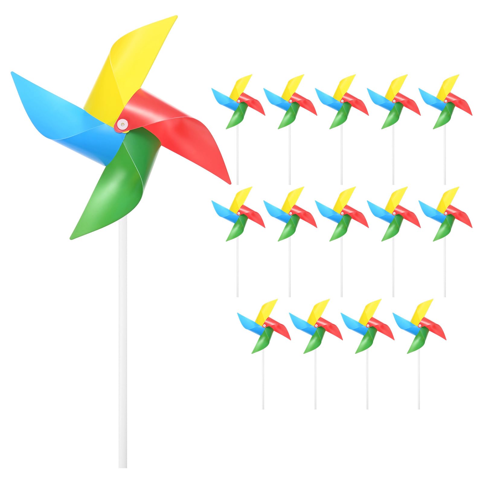 M METERXITY 15-Pack Four Blades Rainbow Pinwheels 9.4 inch Plastic
