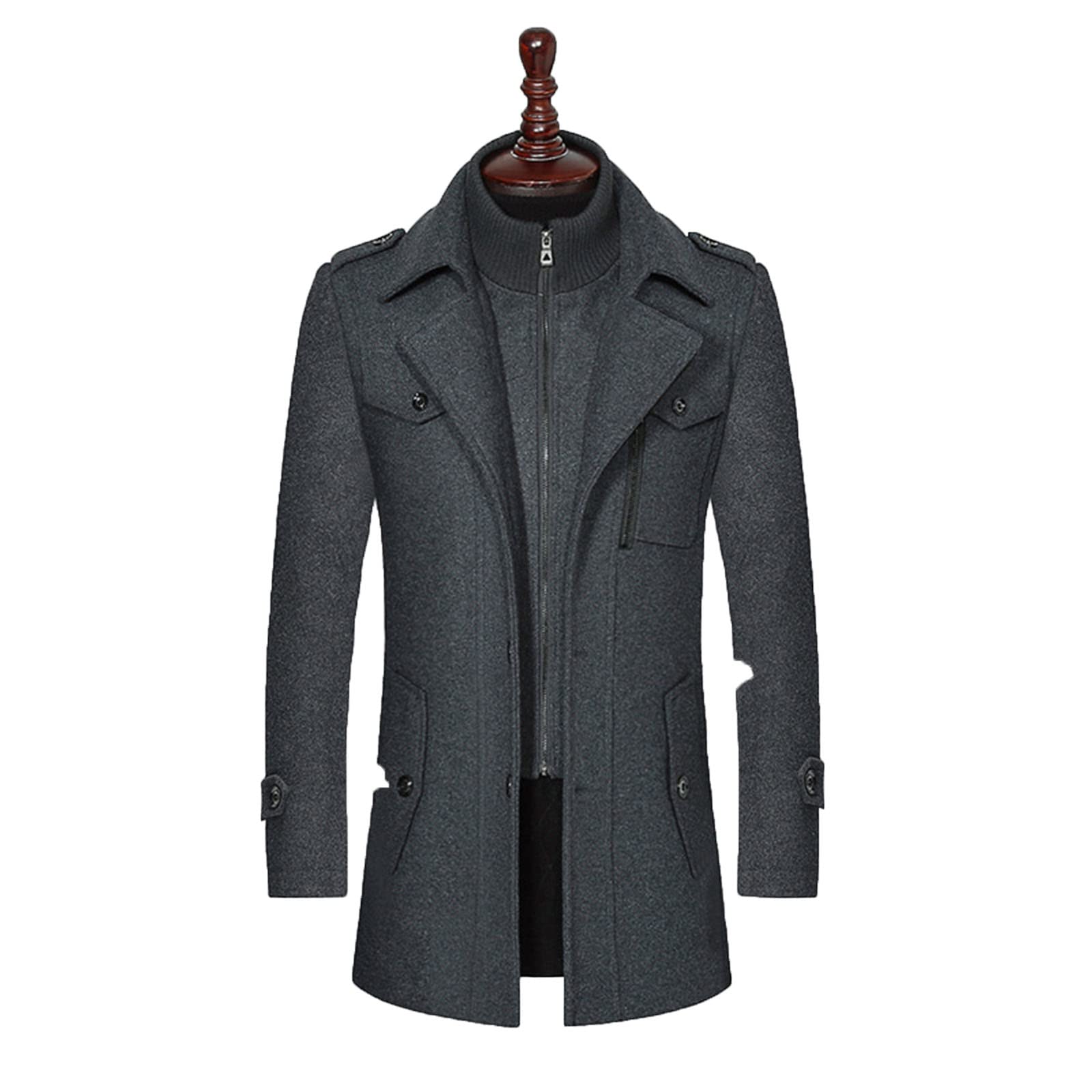 Giacca da Uomo Staccabile Doppio Collo Cappotto di Lana Giacca da Uomo Standard Giovanile Cerniera Verticale