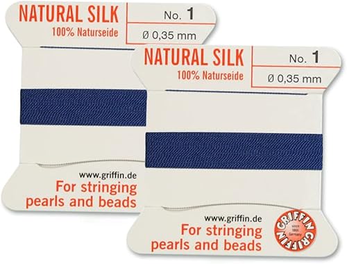 Griffin - 2 hilos y agujas de seda natural, tamaño 1, color azul oscuro