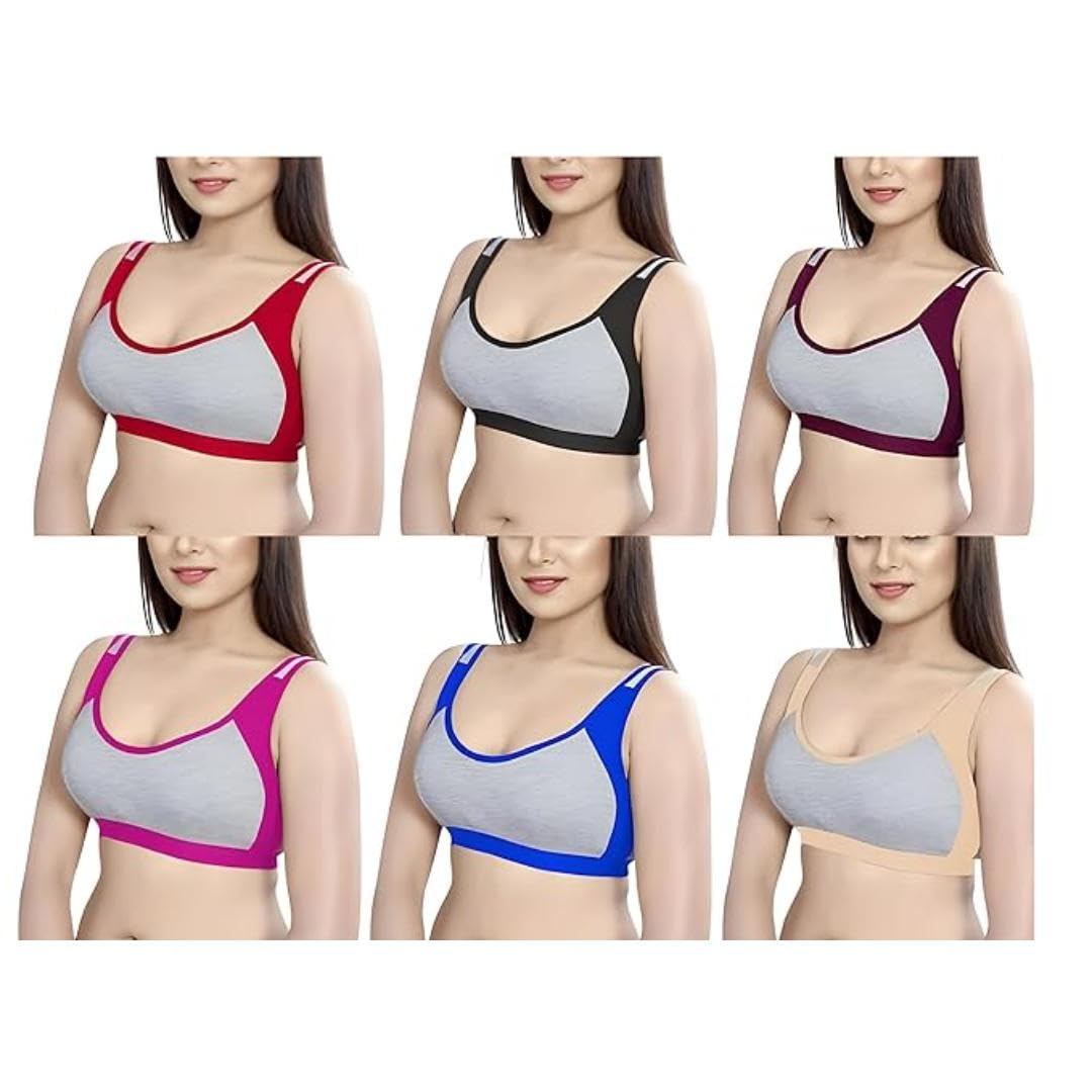 Women's Cotton Non Padded Sports Gym Yoga Daily Workout Sports Bra Combo for Girl Pack of 6-picture-11