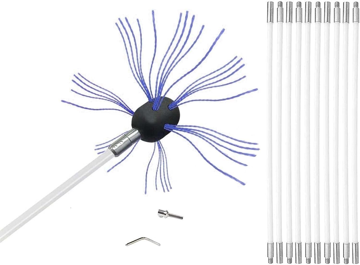 Kit De Deshollinador, Cepillo Flexible For Conductos Aire, Limpiador Ventilación Secadora Nailon Con Varillas Y Cabezal For Taladro(12 m)