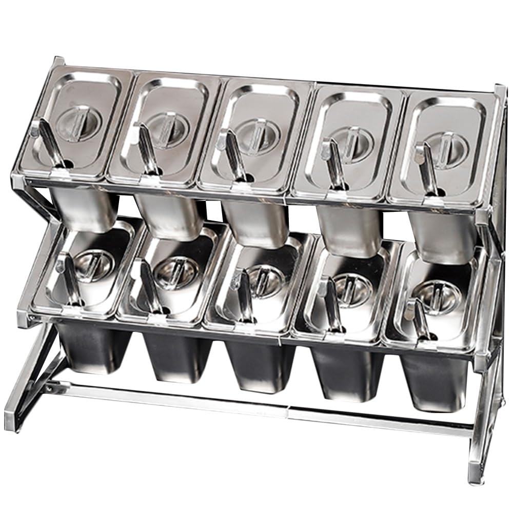GTHTUHFD Expandable Stainless Steel Spice Rack For 10 Pots & Pans With Spoon Holder Countertop Condiment Organizer,Argento/Ddd-25.4X8.9X17IN