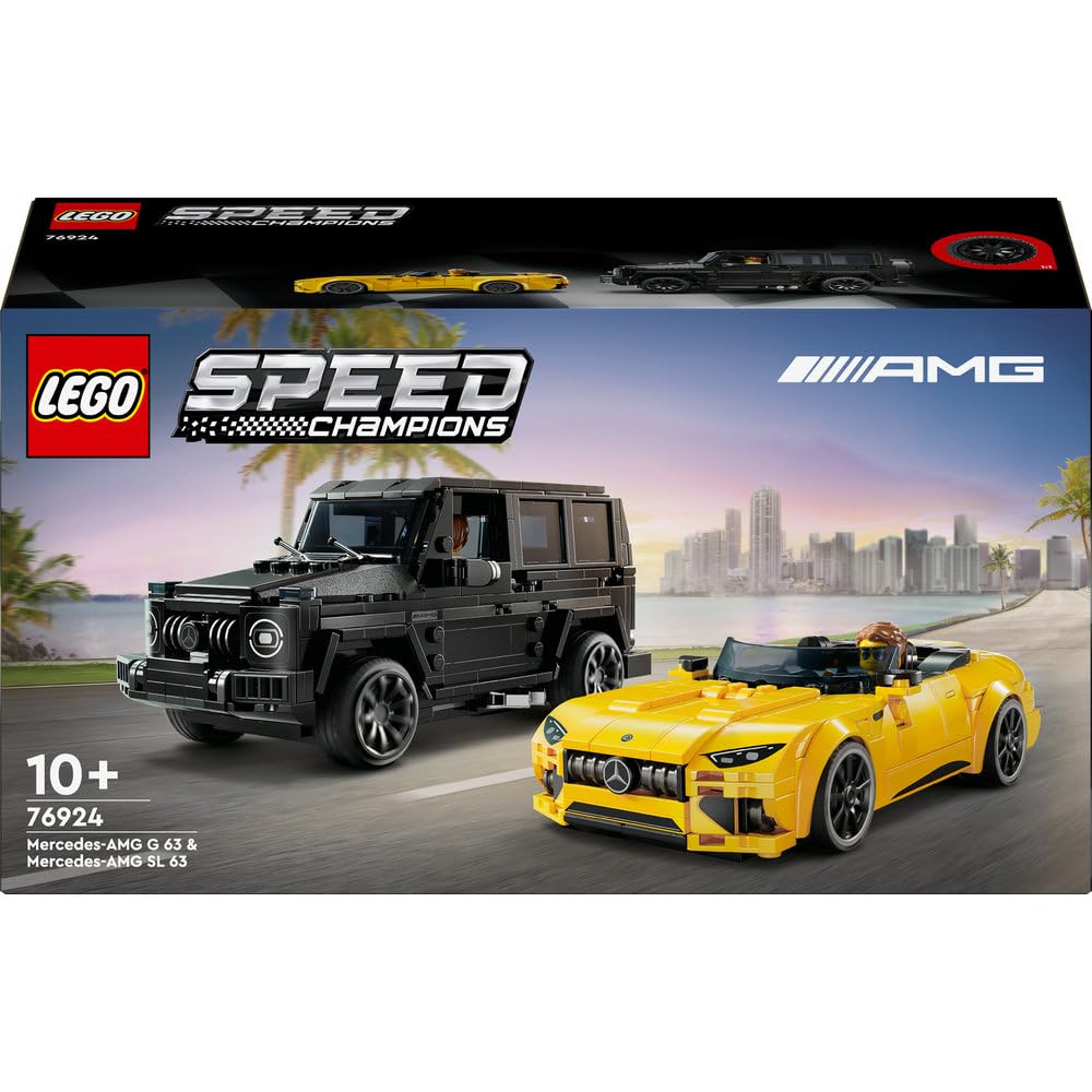 LEGO Speed Champions Mercedes-AMG G 63 i Mercedes-AMG SL 63 76924 | Model samochodu, zabawka dla 10-latka, prezent dla chłopców i dziewczynek, zestaw klocków dla dzieci, 808 elementów