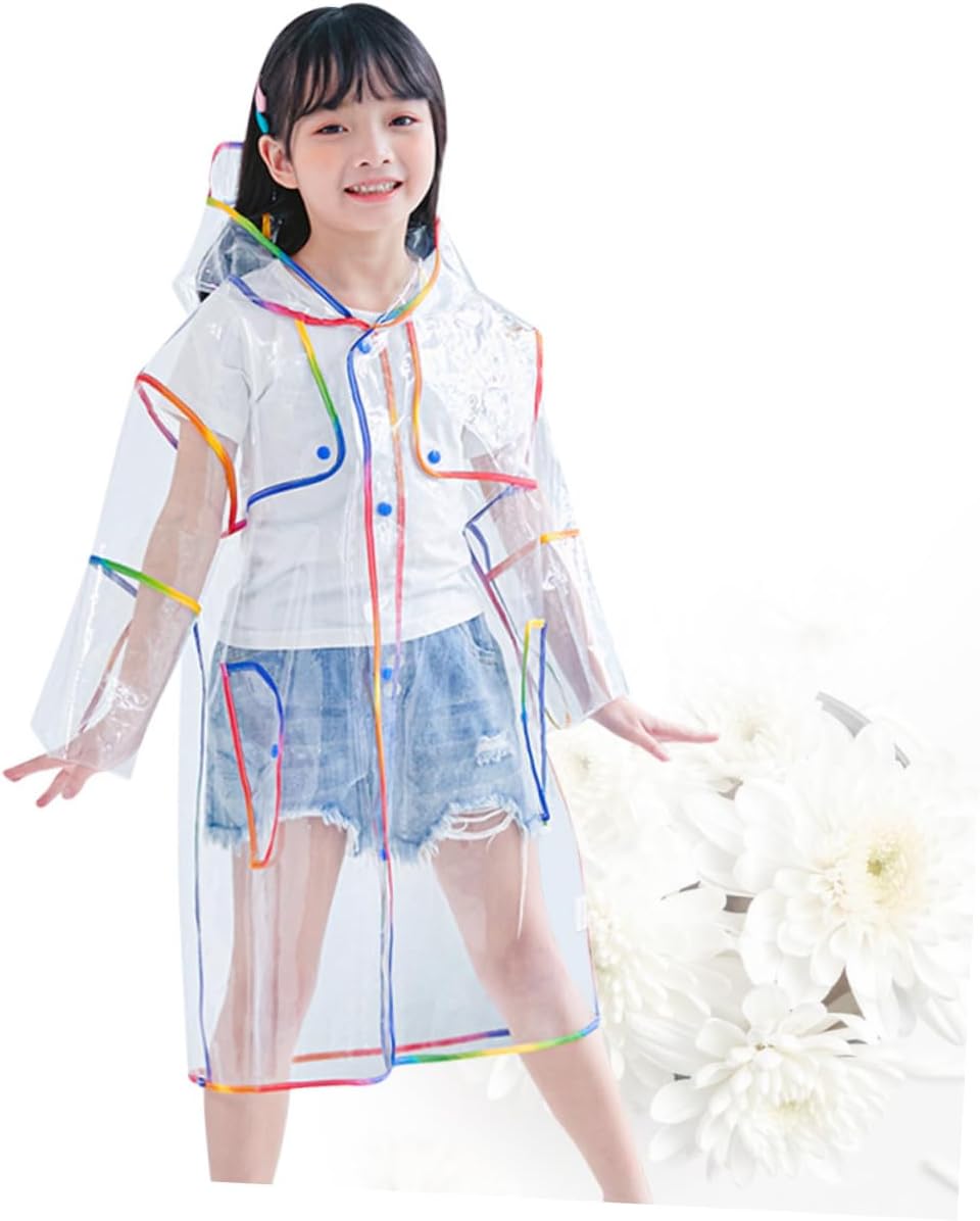 Kids EVA Rain Poncho with Hood, Lightweight Foldable Wind Protection