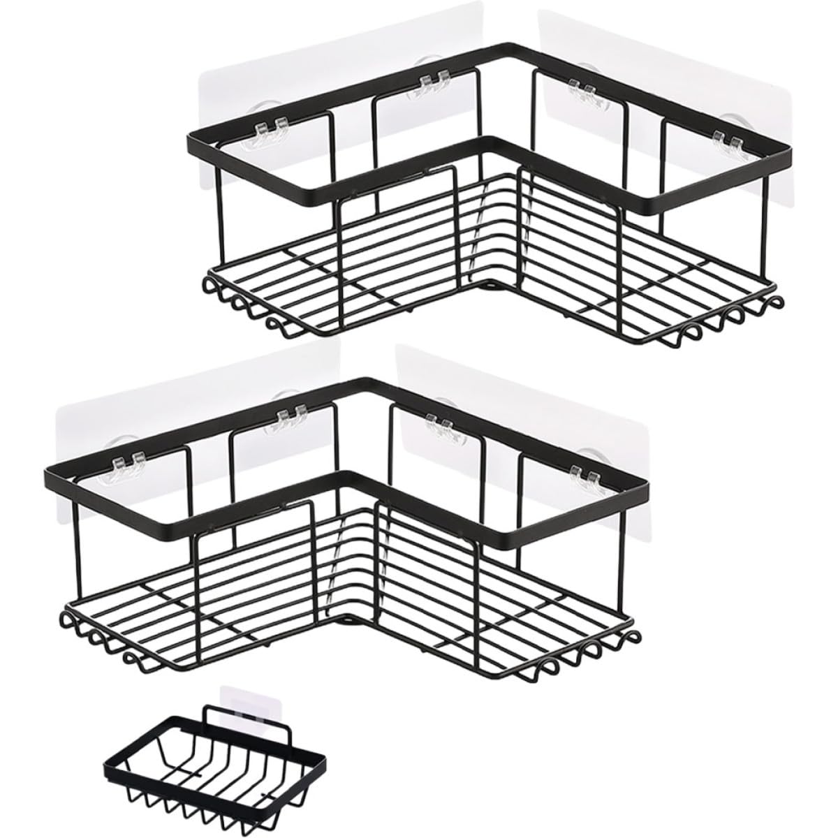 Gatuida Bathroom Organizer Corner Shower Wall Shelf Set Black Adhesive Small Shower Caddy with 2 Shelves and 1