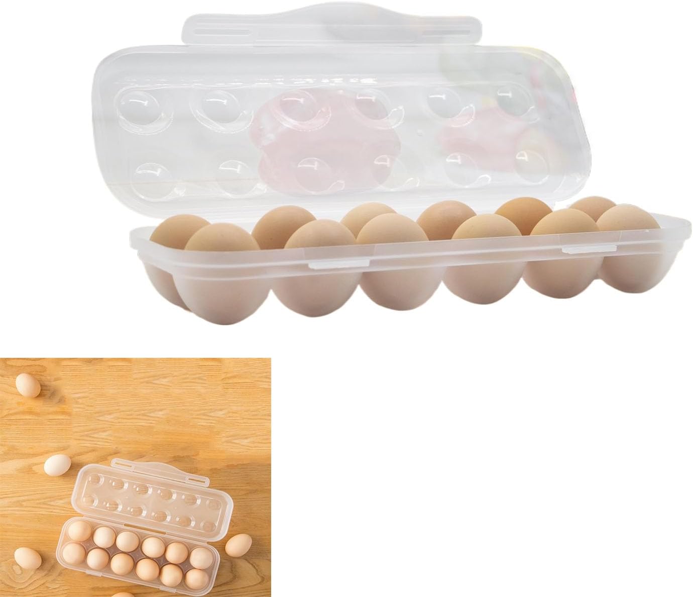 Egg Holder for Fridge, Egg Organizer for Refrigerator with 12 Spaces, Portable Egg Tray with Lid, Stackable Egg Storage with Safety Buckle, for All Kinds of Refrigerators to Store Eggs
