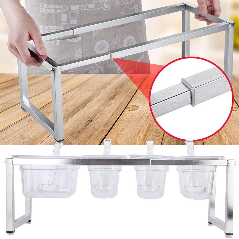 Juego de caja de condimentos transparente de cuatro rejillas, tarro con cuchara, recipiente de condimentos de acero inoxidable y acrílico para sal, comino, pollo en polvo,
