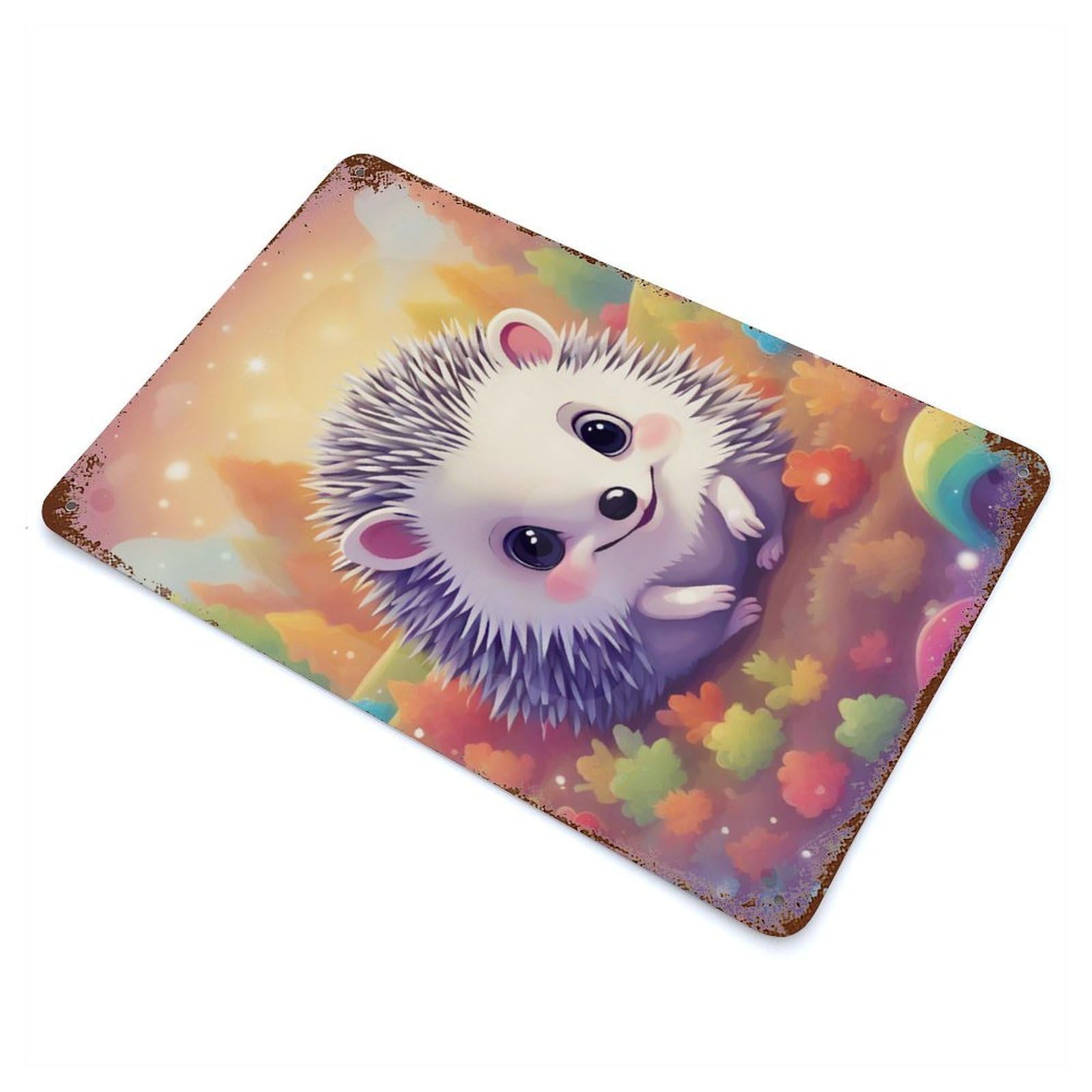 Cute Hedgehog Rust Effect Tin Sign 11.8"x7.9", for Bistro, Counter And Cafe Decor, Shabby Chic Decor