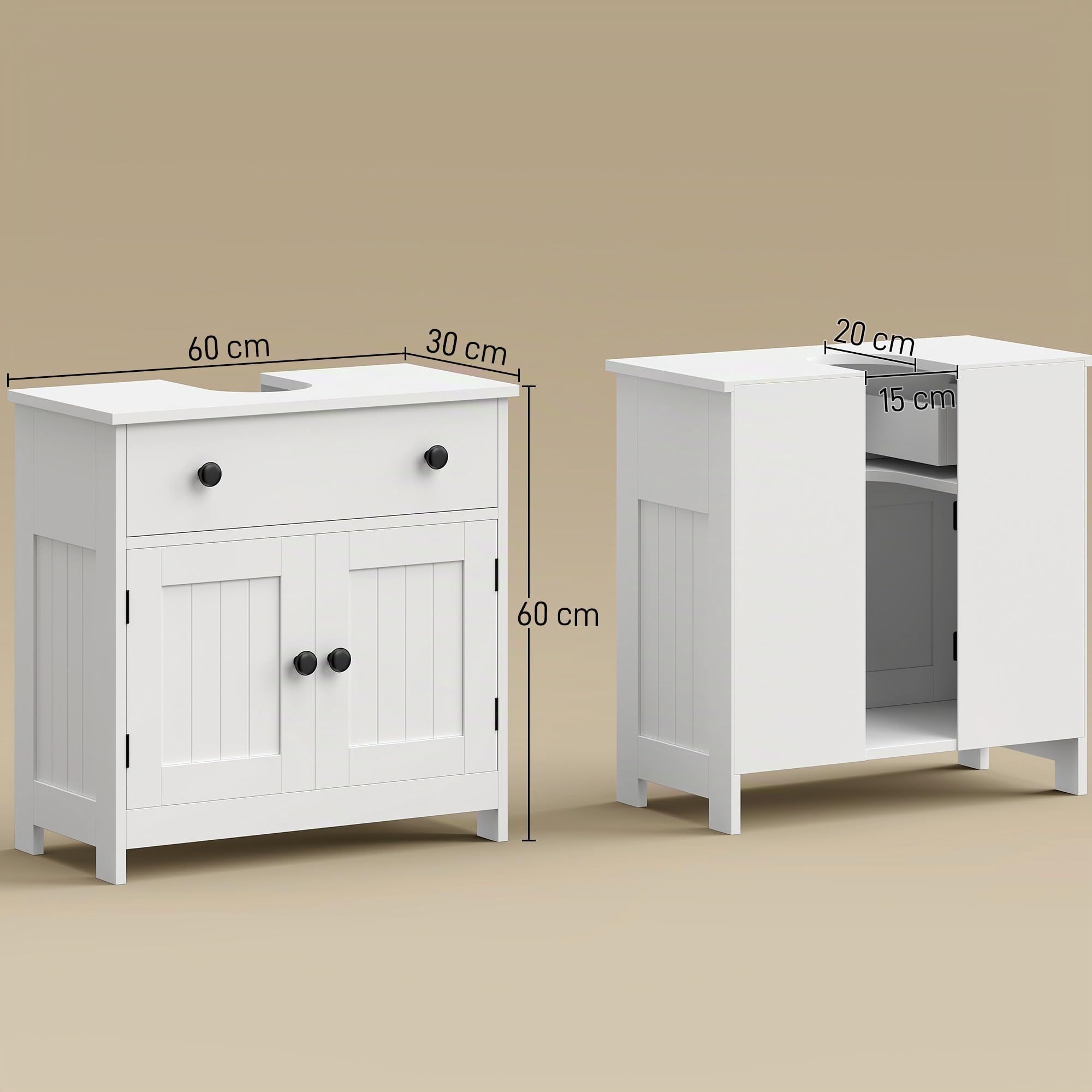 HOMCOM Meuble sous lavabo Charnières Fermeture Douce 60 x 30 x 60 cm Blanc