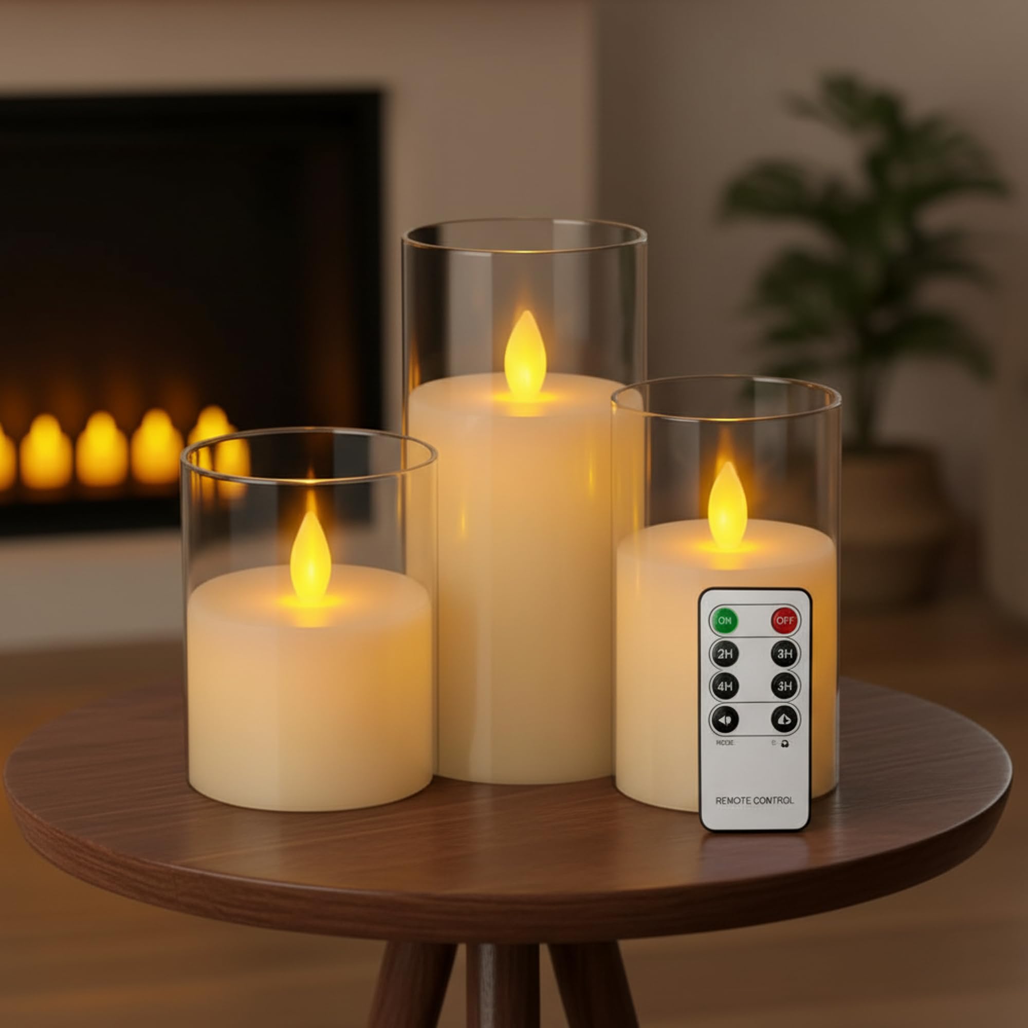coku Set of 3 Flameless LED Pillar Candles with Remote, Realistic Flickering Moving Flame, Battery Operated, Smokeless Safe Decorative Candles Gift for Home, Wedding, Diwali, Christmas-picture-42