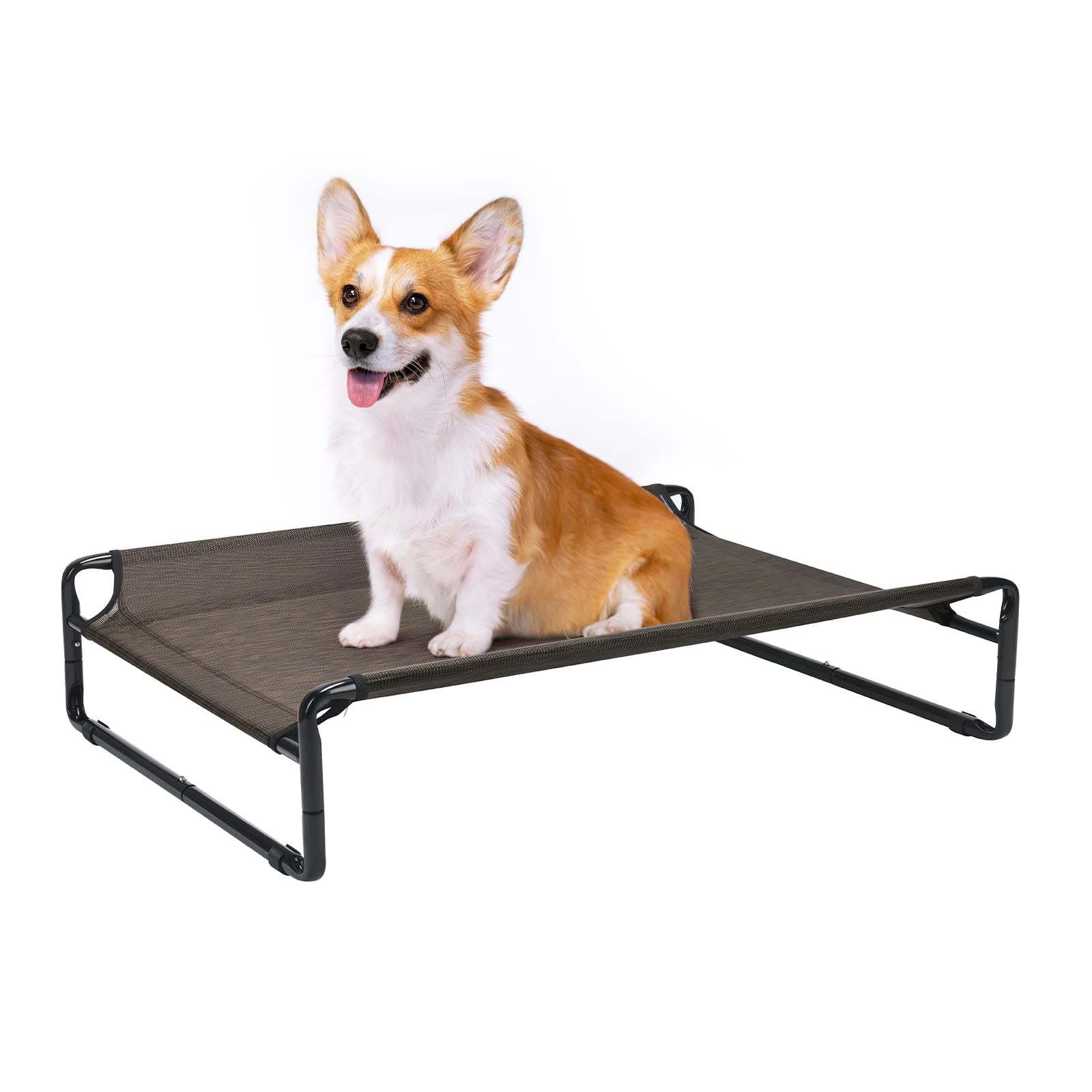 Veehoo Cama para Perros al Aire Libre, Cama Elevada Refrigerante para Perros de Tamaño Mediano, Cama Portátil para Mascotas con Malla Transpirable Lavable, Pies Antideslizantes, Mediana, Marrón
