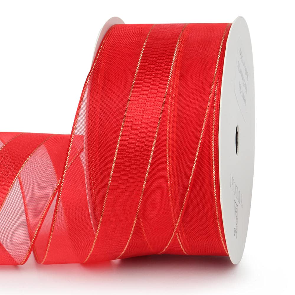 Ribbons For Gift Wrapping Ribbon For Fabric Satin Ribbons Wstążka Kwiaty Ślubne Dekoracyjne Wstążki Prezent Prezent Pakowanie Wstążki Gaza Ciasto Ogrodzenie Ze Złotą Wstążką-Queen Red (Szerokość 3,8 C